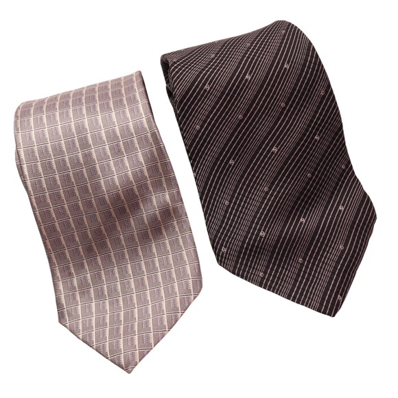 Dkny Other - DKNY Silk Neckties Lot of 2, Striped & Grid Pattern, Grau Black Mens Fashion Tie